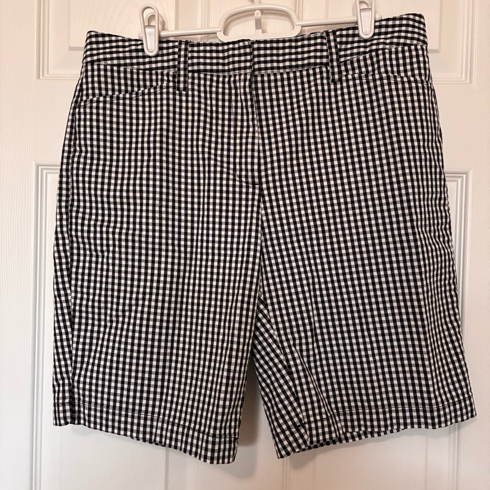 Lands’ End Shorts Black & White Gingham Checked Mid Rise Bermuda Women’s Sz 8